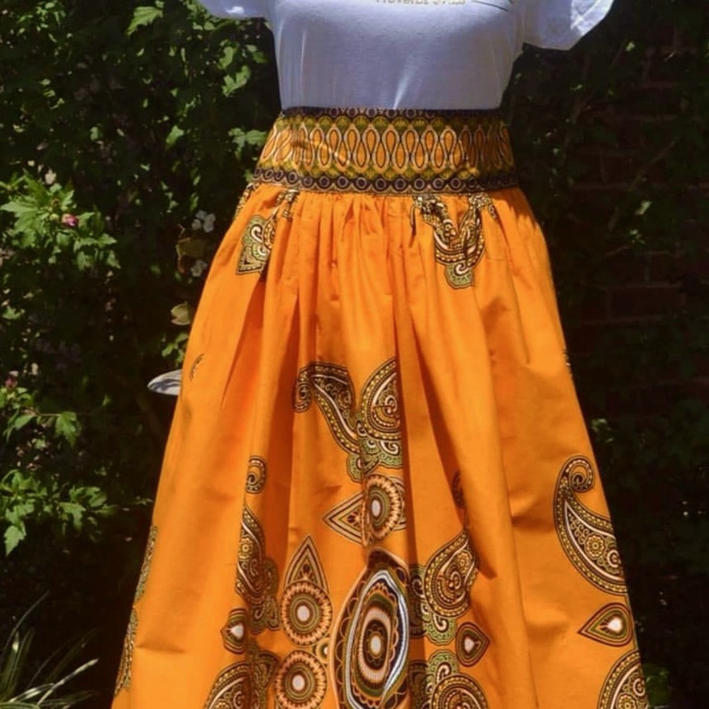 African Print Maxi Skirt w/Pockets